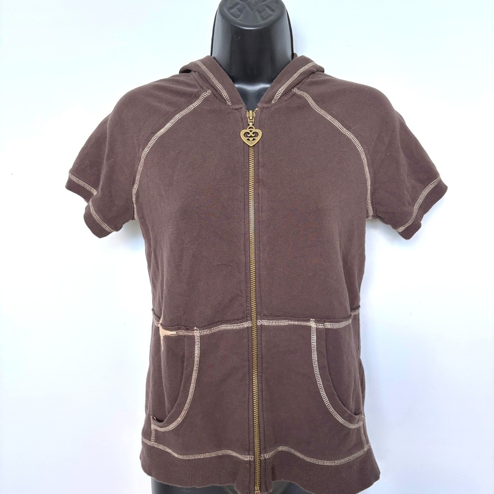 y2k Sport Short Sleeve Hoodie whimsi Zip Up P/S grunge bella swan emo Brown
